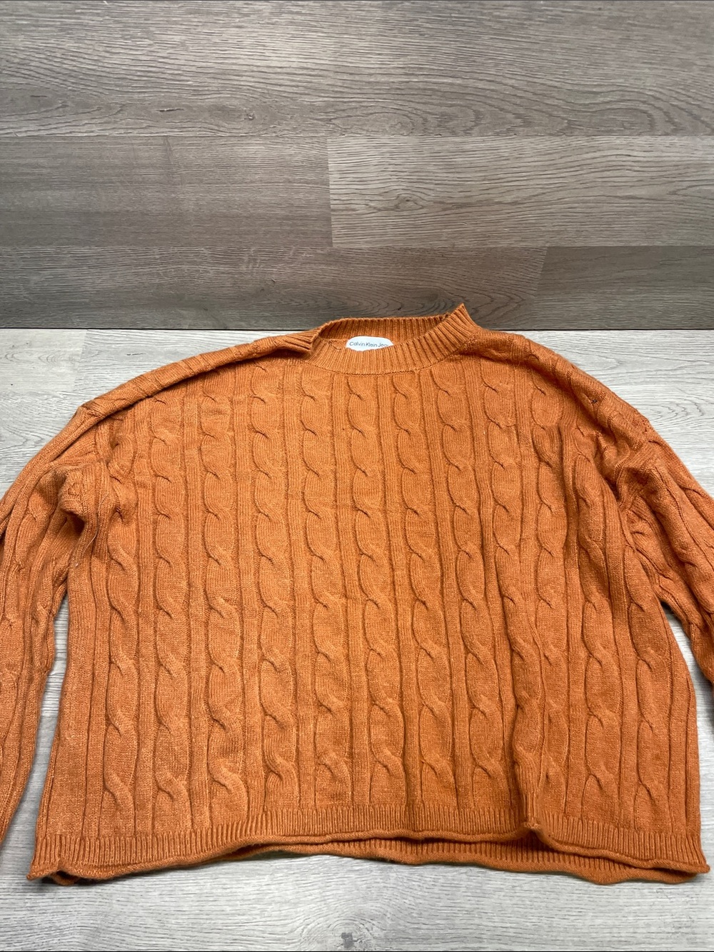 Calvin Klein Jeans Orange Cable-Knit Crewneck Sweater C20